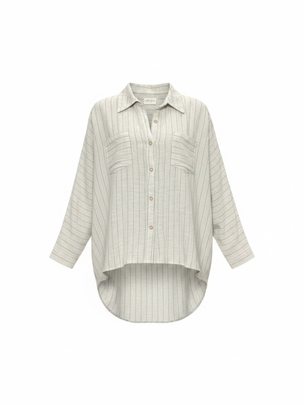 Allie Rose Ivory Gray Striped Linen Blend Button Down Shirt Size Medium - Picture 4 of 9